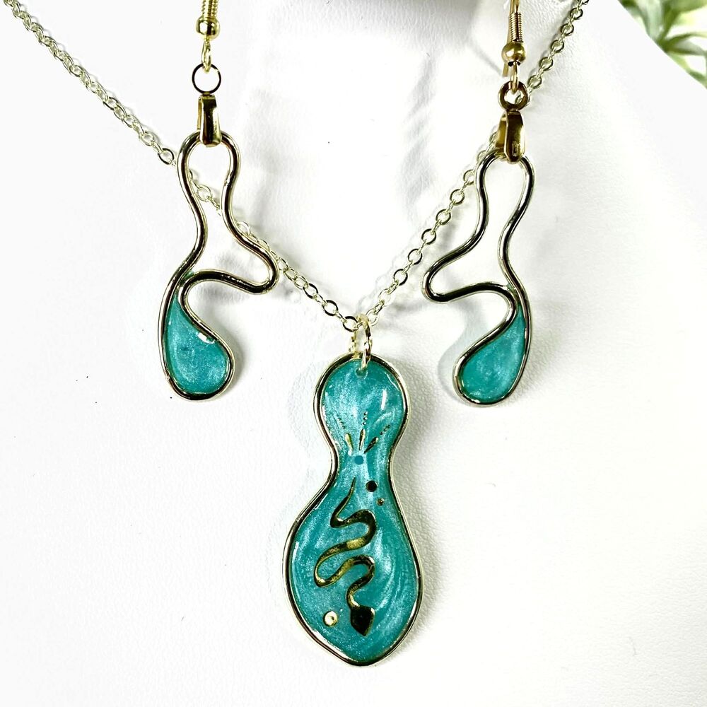 Handmade Abstract Turquoise Resin Jewelry Set | Modern Art-Inspired